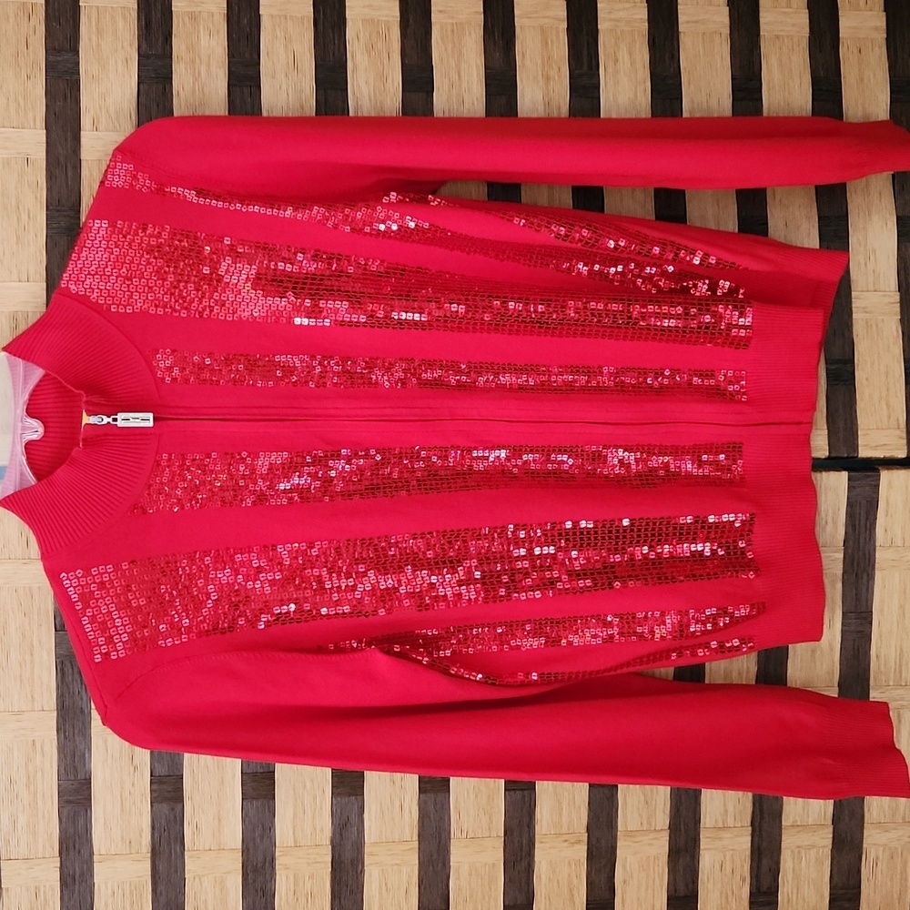 St. John silk/cashmere zip up sequin sweater like new